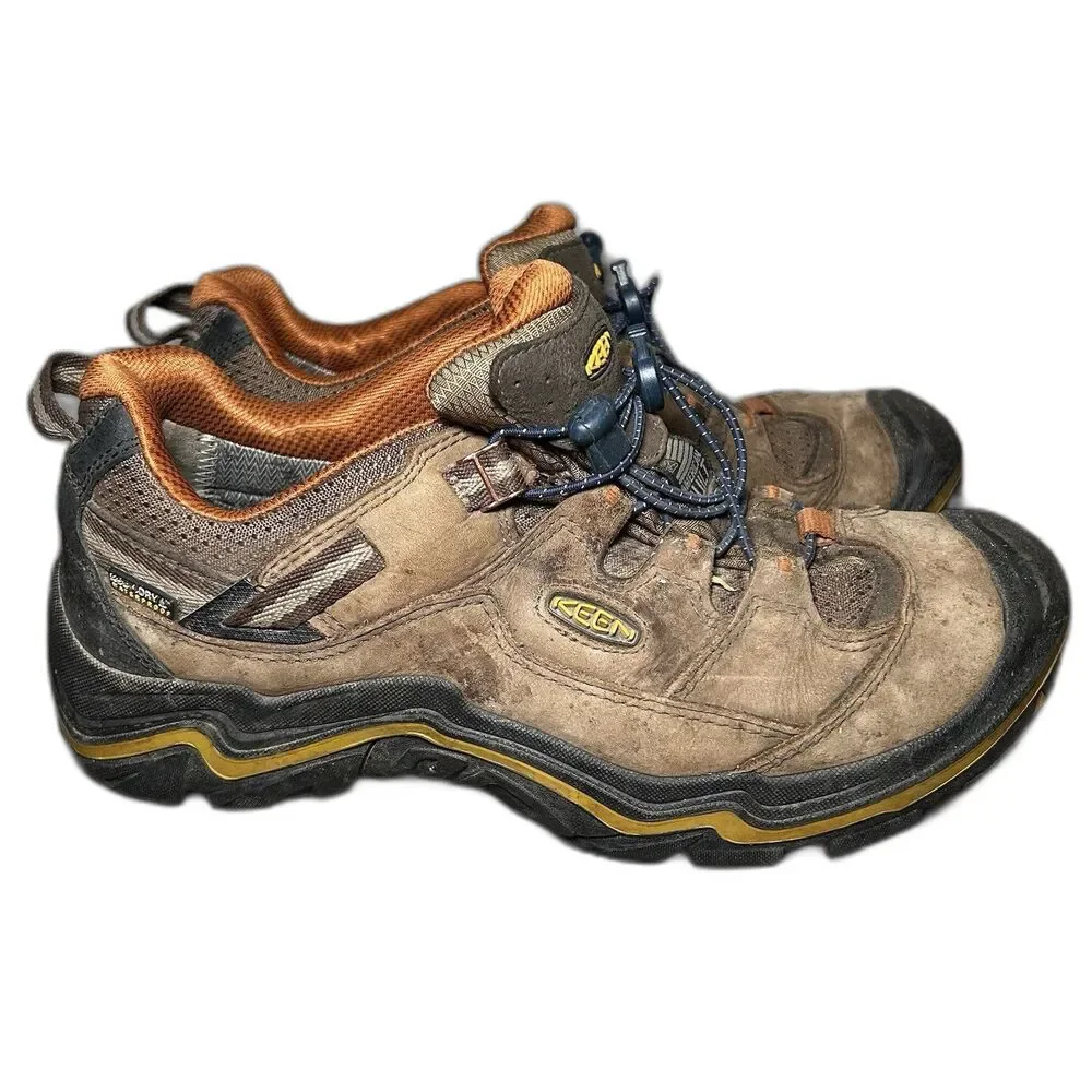 KEEN Durand WP Low Top Hiking Boots Size 9.5 Mens USA Built Brown/Orange